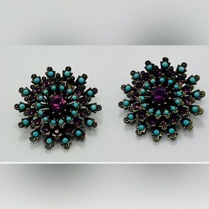 Kathy Levine LaVintage collection faux turquoise and amethyst clip-on earrings